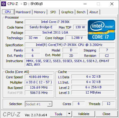 screenshot of CPU-Z validation for Dump [8h98q8] - Submitted by  Anonymous  - 2025-11-05 21:43:38