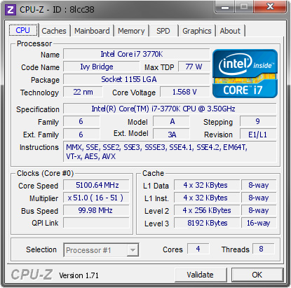 Intel Core i7 3770K @ 5100.64 MHz - CPU-Z VALIDATOR