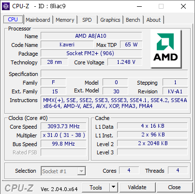 screenshot of CPU-Z validation for Dump [8liac9] - Submitted by  Anonymous  - 2023-03-07 10:44:35