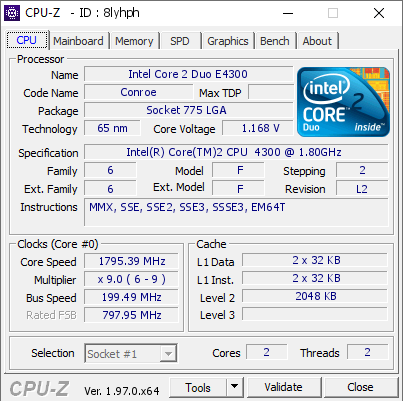 screenshot of CPU-Z validation for Dump [8lyhph] - Submitted by  DAT775  - 2021-09-06 15:04:55