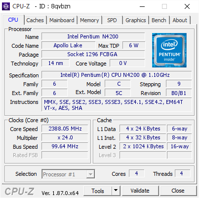 screenshot of CPU-Z validation for Dump [8qvbzn] - Submitted by  LAPTOP-8RA4JGOI  - 2018-12-20 12:44:10