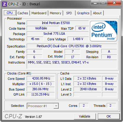 Monumentaal vat Nederigheid Intel Pentium E5700 @ 4200.95 MHz - CPU-Z VALIDATOR