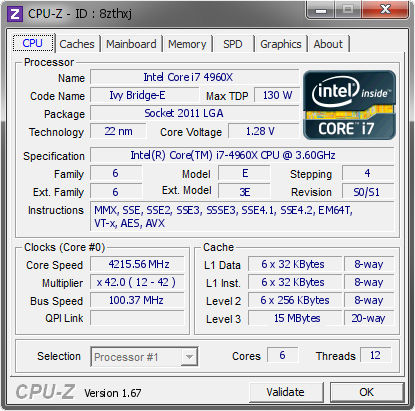 Intel Core i7 4960X @ 4215.56 MHz - CPU-Z VALIDATOR