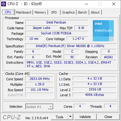 screenshot of CPU-Z validation for Dump [92rpt5] - Submitted by  DESKTOP-0V3KA89  - 2026-04-28 19:41:45