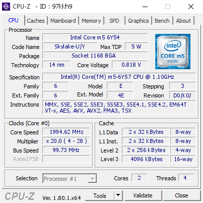 Consulaat antiek Aardbei Intel Core m5 6Y54 @ 1994.62 MHz - CPU-Z VALIDATOR
