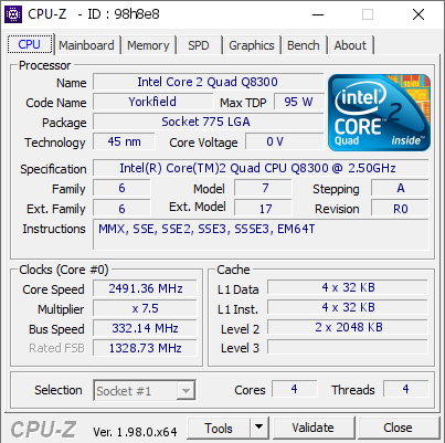 Vochtig Gespierd circulatie Intel Core 2 Quad Q8300 @ 2491.36 MHz - CPU-Z VALIDATOR