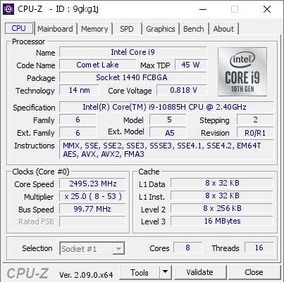 screenshot of CPU-Z validation for Dump [9gkg1j] - Submitted by  DESKTOP-BUVSLP0  - 2024-04-16 06:57:11