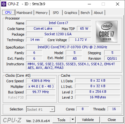 screenshot of CPU-Z validation for Dump [9ms3s9] - Submitted by  DESKTOP-A0R89HE  - 2024-04-23 14:44:54