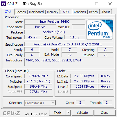 Intel Pentium T4400 2193 97 Mhz Cpu Z Validator