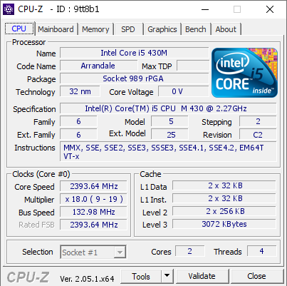 screenshot of CPU-Z validation for Dump [9tt8b1] - Submitted by  DESKTOP-26L6420  - 2023-05-18 07:15:00