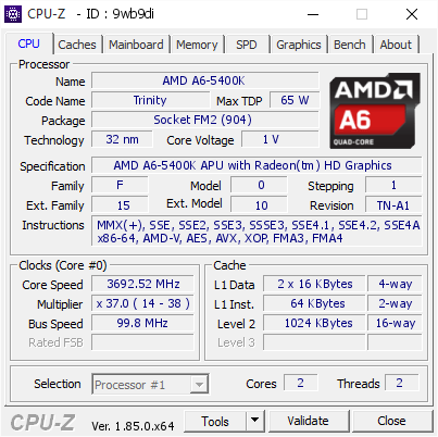 screenshot of CPU-Z validation for Dump [9wb9di] - Submitted by  DESKTOP-3U7JBMU  - 2018-09-20 23:42:55