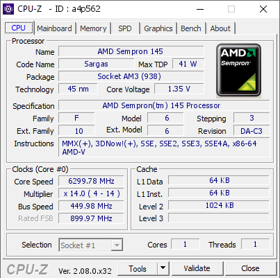 screenshot of CPU-Z validation for Dump [a4p562] - Submitted by  Dry_Ice777  - 2024-01-04 13:30:14