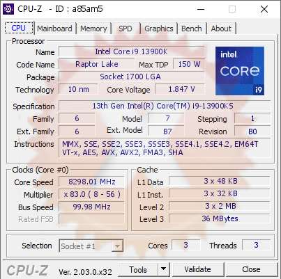 screenshot of CPU-Z validation for Dump [a85am5] - Submitted by  rady  - 2023-05-08 23:18:07