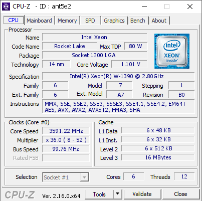 screenshot of CPU-Z validation for Dump [ant5e2] - Submitted by  Anonymous  - 2026-08-15 10:04:31