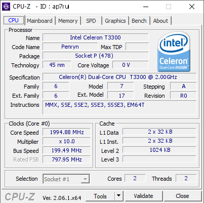 その他のサポートオプション インテル celeron プロセッサー t3300