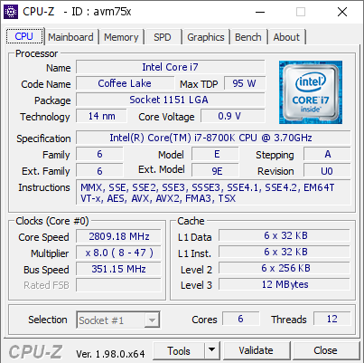 screenshot of CPU-Z validation for Dump [avm75x] - Submitted by  KSATEAAA23  - 2021-12-17 22:05:05