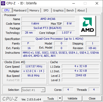 screenshot of CPU-Z validation for Dump [b0smfa] - Submitted by  Anonymous  - 2022-10-20 15:00:01