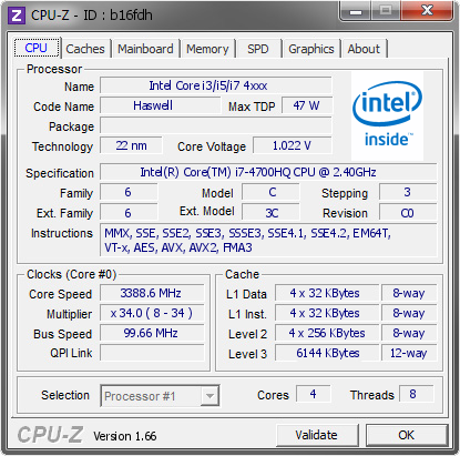 screenshot of CPU-Z validation for Dump [b16fdh] - Submitted by  FRANCKY  - 2013-10-19 14:10:26