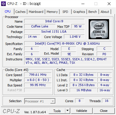 screenshot of CPU-Z validation for Dump [bcqqgt] - Submitted by  Darklord  - 2019-01-26 21:55:49