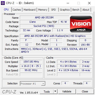 screenshot of CPU-Z validation for Dump [belem1] - Submitted by  USER-PC  - 2018-08-05 10:44:17