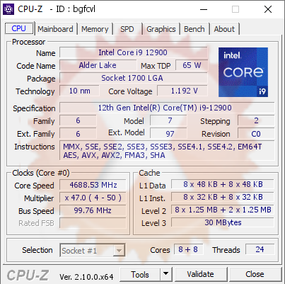 screenshot of CPU-Z validation for Dump [bgfcvl] - Submitted by  DELL-H62VBW3  - 2024-08-10 00:06:05