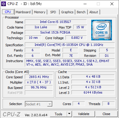 screenshot of CPU-Z validation for Dump [bzk54y] - Submitted by  Anonymous  - 2022-09-29 22:29:53