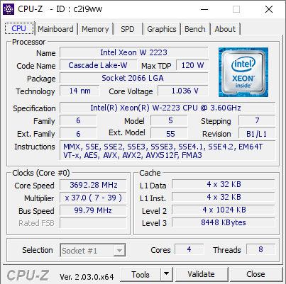 screenshot of CPU-Z validation for Dump [c2i9ww] - Submitted by  DESKTOP-J6FMN2G  - 2022-10-19 09:57:08