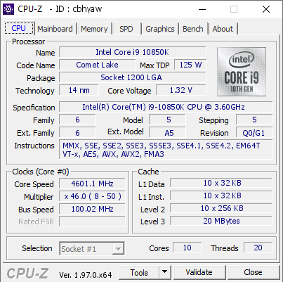 screenshot of CPU-Z validation for Dump [cbhyaw] - Submitted by  twitch.tv/zeevictor  - 2021-10-04 06:55:55