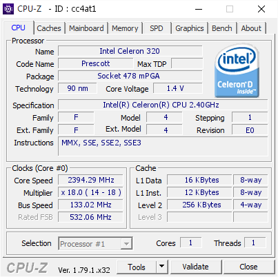 screenshot of CPU-Z validation for Dump [cc4at1] - Submitted by  CELERON-PC  - 2017-06-05 09:34:25