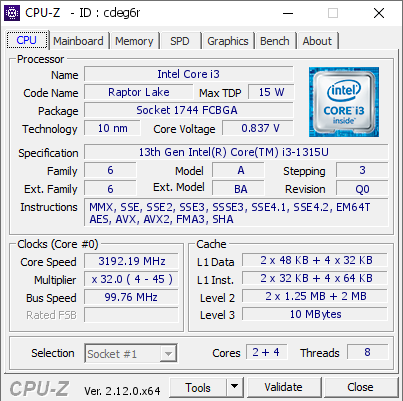 screenshot of CPU-Z validation for Dump [cdeg6r] - Submitted by  Anonymous  - 2024-11-18 22:58:29