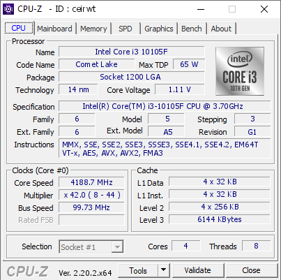 screenshot of CPU-Z validation for Dump [ceirwt] - Submitted by  Anonymous  - 2026-09-10 01:25:22