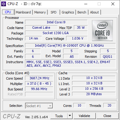 screenshot of CPU-Z validation for Dump [ckr7qc] - Submitted by  DESKTOP-KPU37P9  - 2023-04-24 17:14:13