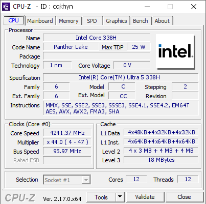 screenshot of CPU-Z validation for Dump [cqkhyn] - Submitted by  MOON-RBP14  - 2026-07-05 06:22:00