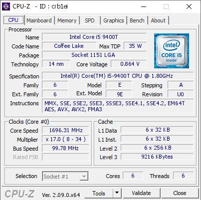 screenshot of CPU-Z validation for Dump [crb1ei] - Submitted by  DESKTOP-37LO19V  - 2024-02-10 19:14:23