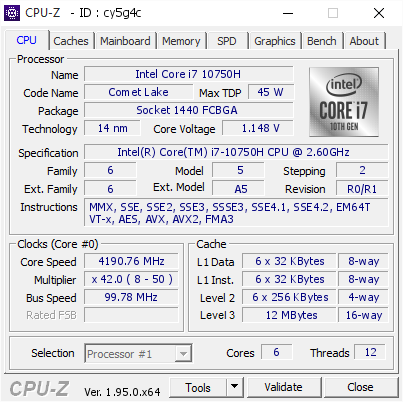 screenshot of CPU-Z validation for Dump [cy5g4c] - Submitted by  DESKTOP-8M12SUF  - 2021-03-13 08:44:49