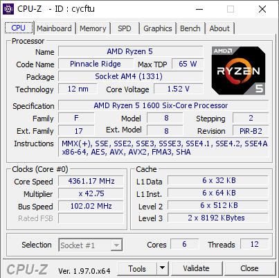 screenshot of CPU-Z validation for Dump [cycftu] - Submitted by  damric  - 2022-01-12 02:31:25