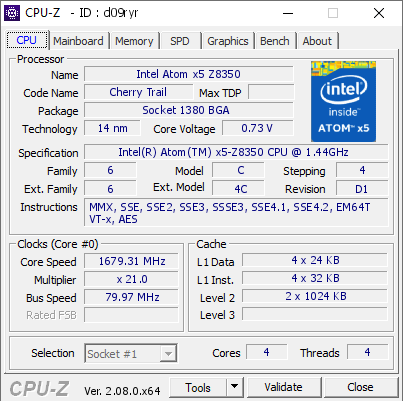 screenshot of CPU-Z validation for Dump [d09ryr] - Submitted by  DESKTOP-MCU40G2  - 2023-12-15 09:29:35