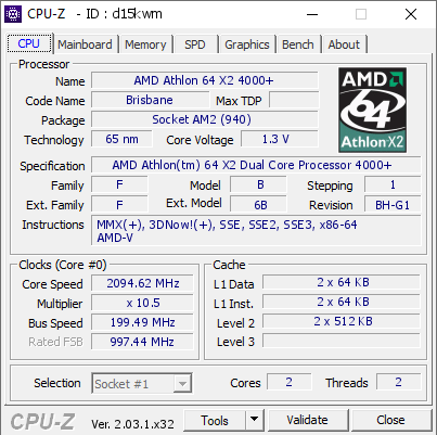 AMD Athlon 64 X2 4000 2094.62 MHz CPU Z VALIDATOR