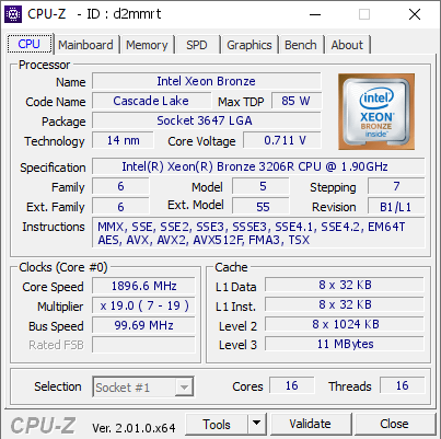 screenshot of CPU-Z validation for Dump [d2mmrt] - Submitted by  SERVER2019  - 2022-04-28 08:45:01