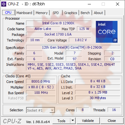 screenshot of CPU-Z validation for Dump [d67bbh] - Submitted by  hicookie  - 2021-11-03 03:50:09