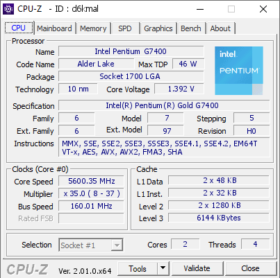 screenshot of CPU-Z validation for Dump [d6kmal] - Submitted by  Noliso  - 2022-06-03 12:59:33