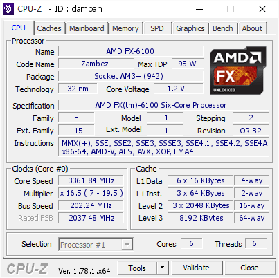 screenshot of CPU-Z validation for Dump [dambah] - Submitted by  AMD-PC  - 2017-05-16 18:06:30