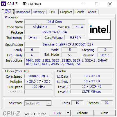 screenshot of CPU-Z validation for Dump [dchvax] - Submitted by  Anonymous  - 2025-05-11 13:28:45