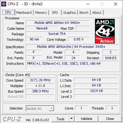 screenshot of CPU-Z validation for Dump [div4a2] - Submitted by  Ananerbe  - 2025-03-01 16:55:02