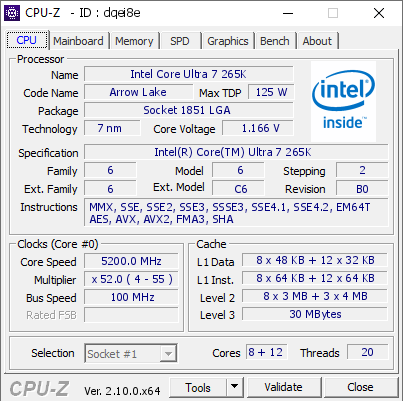 screenshot of CPU-Z validation for Dump [dqei8e] - Submitted by  Anonymous  - 2024-11-28 23:29:30