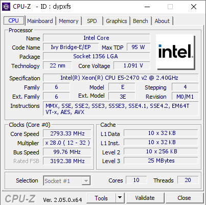 Intel Core @ 2793.33 MHz - CPU-Z VALIDATOR