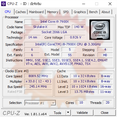 screenshot of CPU-Z validation for Dump [dz4s6u] - Submitted by  www.ocinside.de  - 2017-12-12 12:00:10