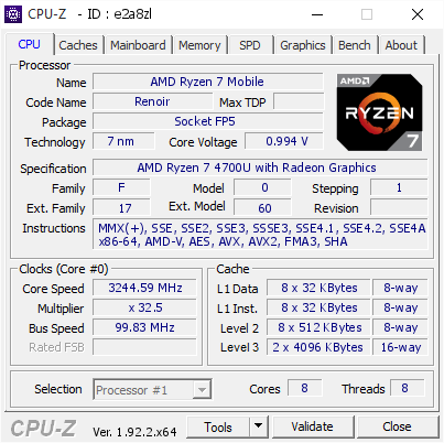 screenshot of CPU-Z validation for Dump [e2a8zl] - Submitted by  Anonymous  - 2020-06-16 21:24:50
