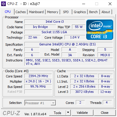 screenshot of CPU-Z validation for Dump [e2uji7] - Submitted by  crazybubba64  - 2019-05-18 01:18:13