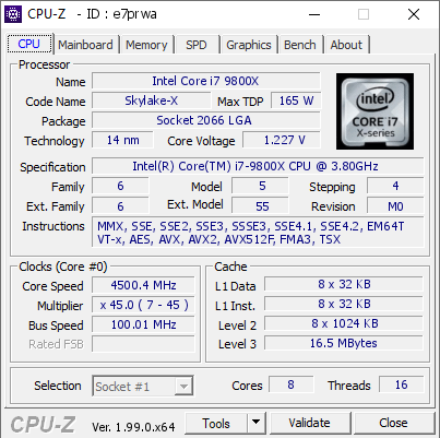 screenshot of CPU-Z validation for Dump [e7prwa] - Submitted by  PAWEL-SILVER  - 2022-02-14 19:10:14